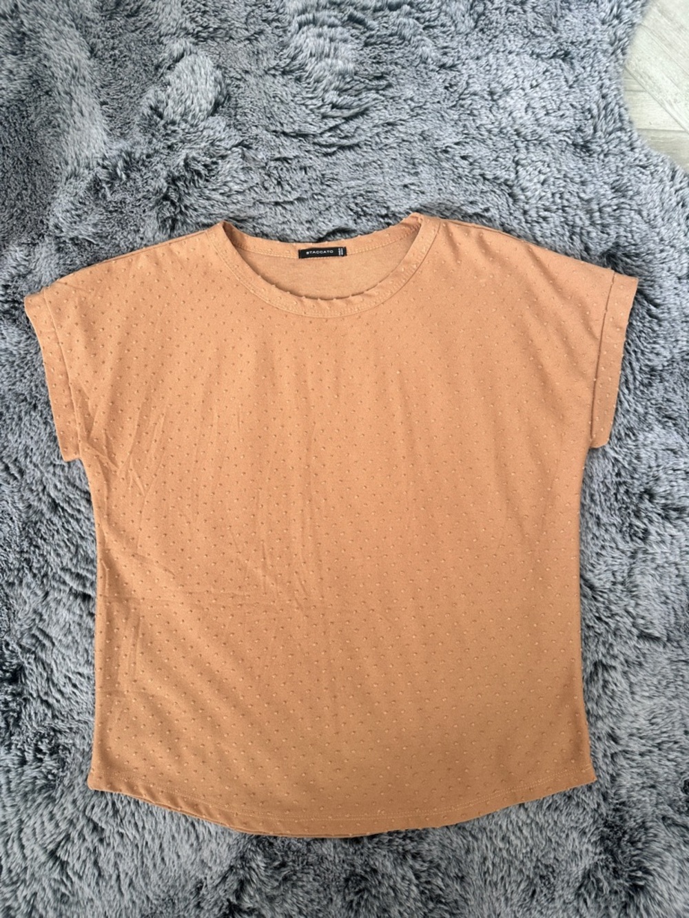 Women’s Short Sleeve Dotted Texture Top - Tan